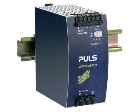 Puls QS10.241-A1 PULS QS10.241-A1 is a power supply unit designed for DIN rail mounting, featuring AC/DC conversion with a 50% power reserve. It operates within an ambient air temperature range of -25 to +70°C and boasts ATEX approval and conformal coating for enhanced durability in harsh environments. The unit provides a rated current of 10A at 24Vdc and 9A at 28Vdc, with spring-clamp connections for secure wiring. It supports a wide supply voltage range from 85Vac to 264Vac across various nominal values and from 88Vdc to 188Vdc, ensuring flexibility across different power networks. The QS10.241-A1, part of the Q-series, measures 60mm in width, 124mm in height, and 117mm in depth, housed in an aluminium casing for robustness. It delivers a rated power of 240W at 24V and 252W at 28V, with a short-term capacity of 360W for up to 4 seconds. The output voltage is adjustable between 24Vdc and 28Vdc, featuring comprehensive protection functions including overvoltage and overload/short-circuit protection. It allows for series or parallel operation to scale output power as needed, with an efficiency up to 93.5% depending on the input voltage. The unit's electrical durability is rated up to 200,000 hours at 25°C with a 10A output, showcasing its longevity.