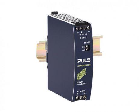 Puls CP5.241-S1 PULS CP5.241-S1 is a power supply unit designed for DIN rail mounting, featuring an aluminium housing and dimensions of W32mm x H124mm x D102mm. It operates within an ambient air temperature range of -25 to +70°C and has a net width of 32 mm. The unit offers a current consumption of 7A peak max. inrush at both 230Vac and 120Vac input, with efficiencies of 0.943, 0.935, and 0.927 at 230Vac, 120Vac, and 100Vac inputs respectively. It includes a time delay of 380-420ms for start-up and rise times of 80ms and 100ms under specified conditions. The CP5.241-S1 provides protection functions such as output overvoltage and overload/short-circuit current protection, with the capability for series or parallel operation for increased output voltages or power. It is resistant to back-feeding loads up to 35V. Power dissipation/losses are 7.3 W and 8.2 W for 230Vac and 120Vac inputs at full output load, respectively. The unit's output stage capacitance is 1800 µF, and it demonstrates electrical durability across various conditions, with the longest lifespan reaching up to 775000 hours. The ripple is specified at 50mVpp (20Hz...20MHz; 50Ω). This AC/DC power supply unit, part of the CP-series, is designed with a 20% power reserve and includes a DC-OK relay contact output. It features spring-clamp connections and supports a supply voltage range of 85Vac-264Vac for AC and 110Vdc-180Vdc for DC, with a rated current of 5A at 24Vdc. The output voltage is adjustable between 24Vdc and 28Vdc, and the unit offers a hold time of 35ms. It is suitable for single-phase (1AC) or DC networks and provides a rated power of 120W.