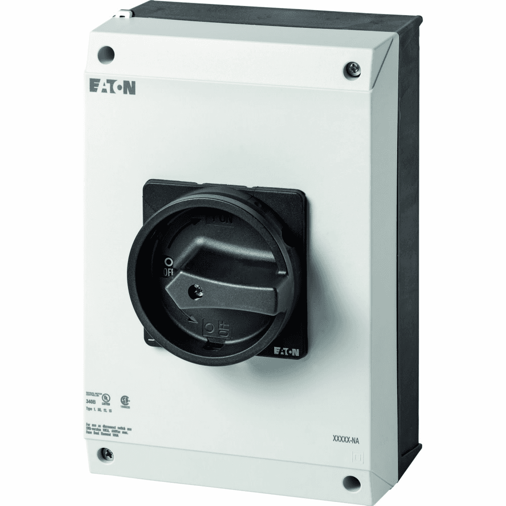 Eaton 255906 255906 Eaton - Eaton Moeller® series P3 Main switch, P3, 100 A, surface mounting, 3 pole, 1 N/O, 1 N/C, STOP function, With black rotary handle and locking ring, UL/CSA 255906 on Advantage Electric Supply
