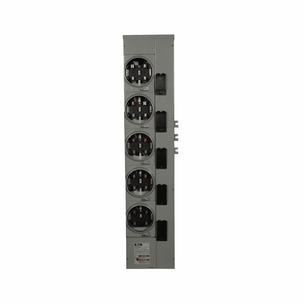 Eaton 1MM512RRLP 1MM512RRLP Eaton - Eaton residential meter stack, Amperage rating: 125A, Bus rating: 800A, Outdoor, Interrupt rating depends on selected main circuit breaker, Single-phase in/single-phase out, 5 Sockets, Aluminum, Ringless, 120/240 Vac 1MM512RRLP on Advantage Electric Supply