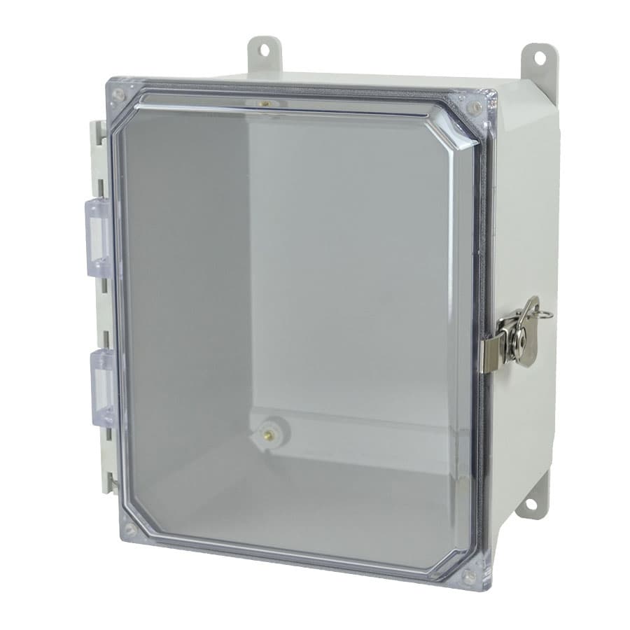 Allied Moulded Products AMU1086CCT 10"x8"x6" ULTRALINE® fiberglass wall mount enclosure assembly with hinged clear cover and stainless-steel twist latch AMU1086CCT on Advantage Electric Supply