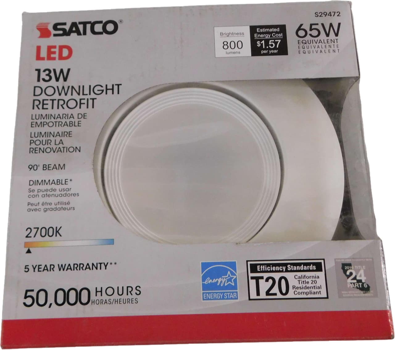 Satco 13WLED/DIR/5-6/27K/120V Satco 13WLED/DIR/5-6/27K/120V Other Lighting Fixtures/Trim/Accessories Dimmable Downlight 120V 13W 13WLED/DIR/5-6/27K/120V on Advantage Electric Supply