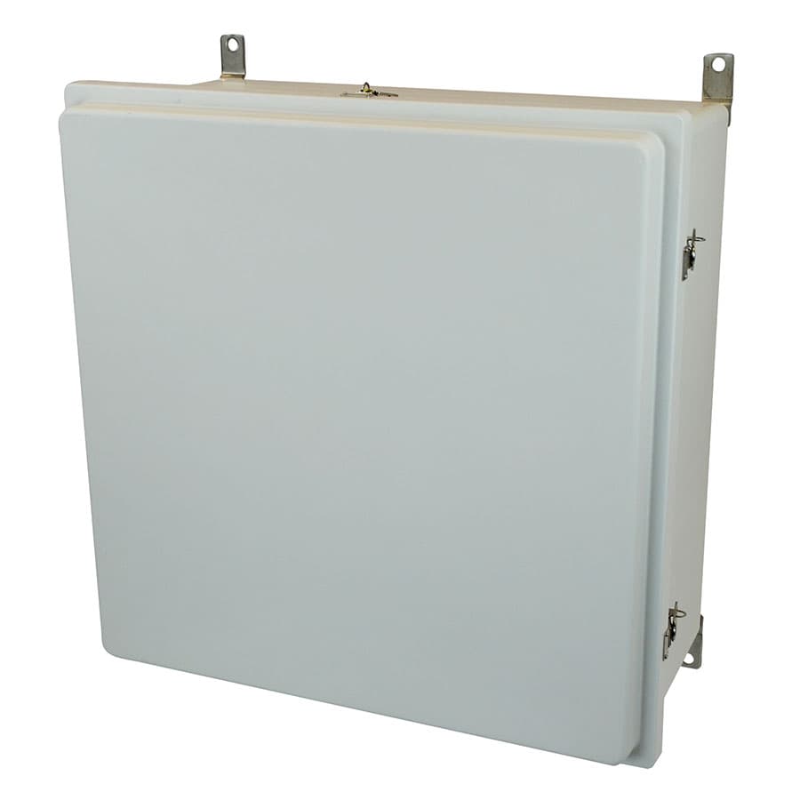 Allied Moulded Products AM24240RT 24"x24"x10" Control Series fiberglass wall mount enclosure assembly with raised hinged cover and stainless-steel twist latches AM24240RT on Advantage Electric Supply