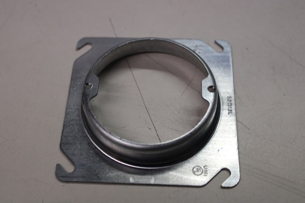 Orbit Industries 43075 4" x 4", 3/4" Raised, 5 Cu Inch, Galvanized, Drawn, 16 Gauge Sheet Steel, 2-3/4" Opening, Electrical Square Box Cover with Ear (50 per Pack) 43075 on Advantage Electric Supply