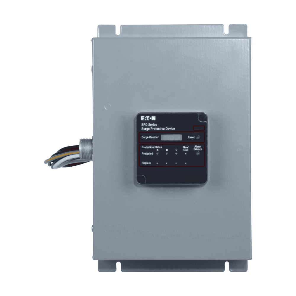 Eaton SPD050600D2K SPD050600D2K Eaton - Surge Protection Device, SPD series, 50 kAIC, 600V delta (4W+G), Standard feature package, NEMA 1 enclosure, External side mount, 840 L-G, 840 L-L operating voltage SPD050600D2K on Advantage Electric Supply