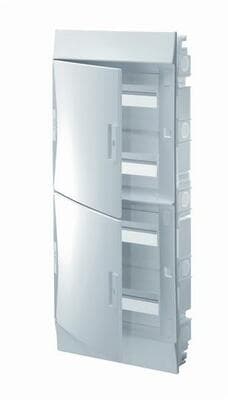 ABB Control 1SLM004100A1308 ABB 1SLM004100A1308 is a modular enclosure designed for consumer unit applications, featuring an extractible frame. It has a rated current of 63 A and offers an IP41 speed rating alongside an IK08 impact protection rating. The enclosure dimensions are specified with a communication protocol width of 735 mm, a rated impulse voltage (Uimp) depth of 320 mm, and a rated insulation voltage (Ui) height of 108 mm. It is designed for flush mounting and comes with a white opaque door and white body. The material used for the enclosure is thermoplastic, suitable for a wide range of environments due to its resistance to cold/hot water, acetic acid, ammonia, mineral oils, food oils, ozone, alcohol, milk, fruit juices, detersives, detergents, hydrogen peroxide, and it has a GWT rating of 650 degrees Celsius. This modular enclosure can accommodate up to 48 modules across 4 rows and is recommended to be used with 12 modules. 1SLM004100A1308 on Advantage Electric Supply