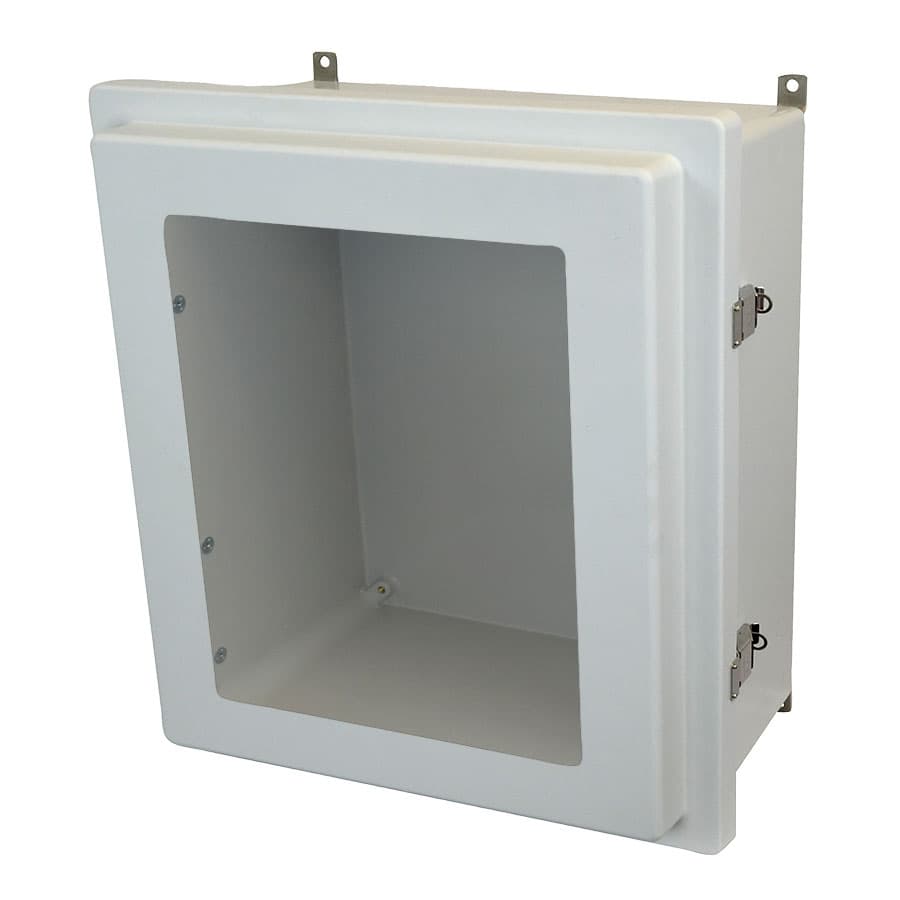 Allied Moulded Products AM1868RLW 18"x16"x8" AM-R Series fiberglass wall mount enclosure assembly with raised hinged window cover and stainless-steel snap latch AM1868RLW on Advantage Electric Supply