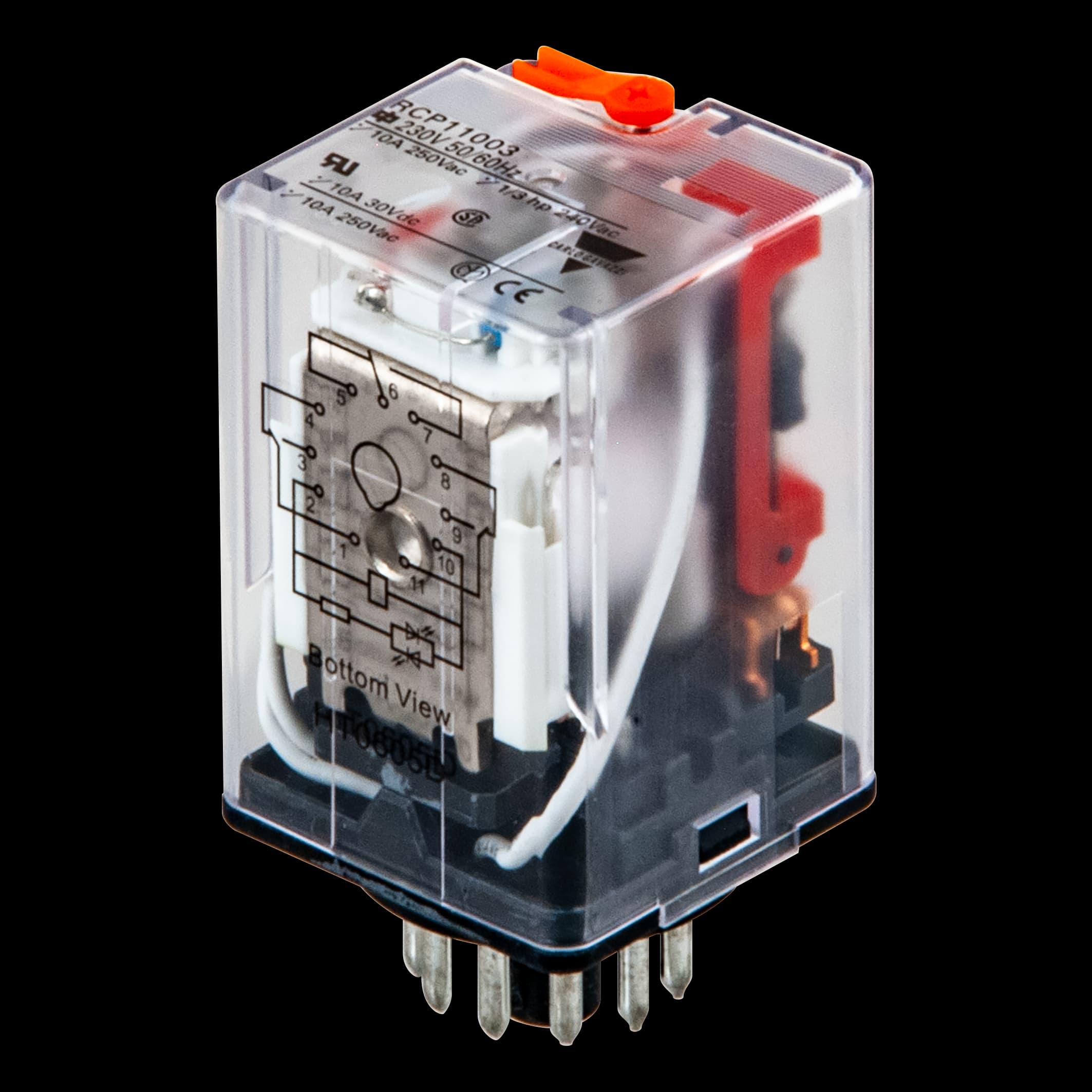 Carlo Gavazzi RCP1100324VAC Industrial Electromechanical Relays series, 10A 250VAC/30VDC, 11 poles Undecal, 3PDT (3 Change Over contacts), Coil voltage 24VAC RCP1100324VAC on Advantage Electric Supply