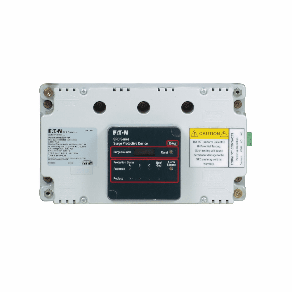Eaton SPD050240D1B SPD050240D1B Eaton - Eaton Surge Protection Device, SPD Series, 50 kA per phase, 240V delta (3W+G) rating, 320 L-G, 320 L-L MCOV, Internal integrated, Basic feature package, used with Switchgear with remote display SPD050240D1B on Advantage Electric Supply