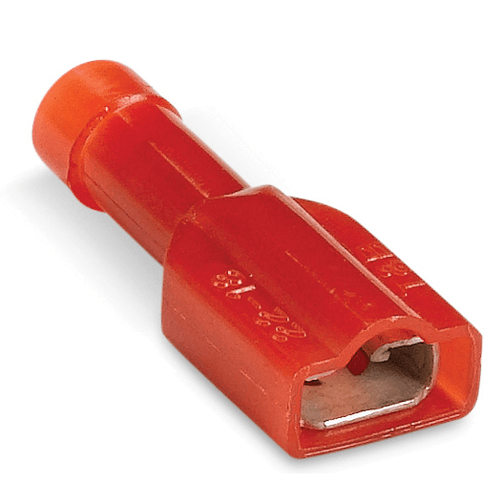 ABB Control 18RA-2577 18RA-2577 ABB Control - Nylon Fully Insulated Female Disconnect, Length 1.01 Inches, Width 0.38 Inch, Maximum Insulation 0.165, Tab Size 0.25x0.032, Wire Range 22-18 AWG, Color Red, Brass, Tin Plated, 50 Pack 18RA-2577 on Advantage Electric Supply