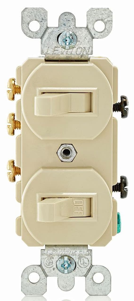 Leviton 5241-I 120/277 VAC, 1-Pole, 3-Way, 15 A, Side Wiring, Ivory, Thermoplastic, Duplex, Combination Switch 5241-I on Advantage Electric Supply