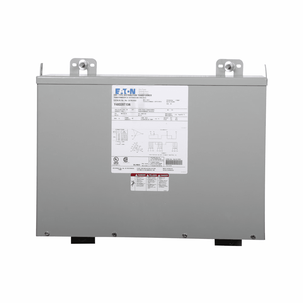 Eaton Y38D37T15CU Y38D37T15CU Eaton - Eaton, general purpose encapsulated transformer, ept, three-phase, pv: 380v, taps: 2 at +2.5% fcan, 2 at -2.5% fcbn, sv: 380y/220v, 115°c, 15 kva, cu windings, frame: 95, indoor-outdoor Y38D37T15CU on Advantage Electric Supply