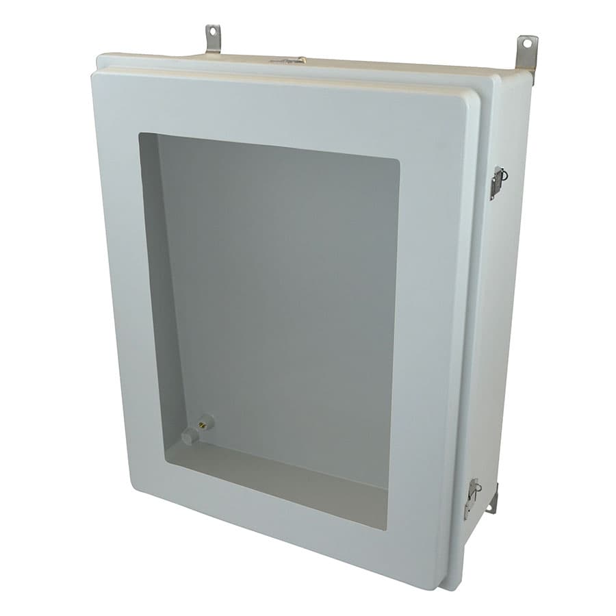 Allied Moulded Products AM30248RLW 30"x24"x8" Control Series fiberglass wall mount enclosure assembly with raised hinged window cover and stainless-steel snap latches AM30248RLW on Advantage Electric Supply