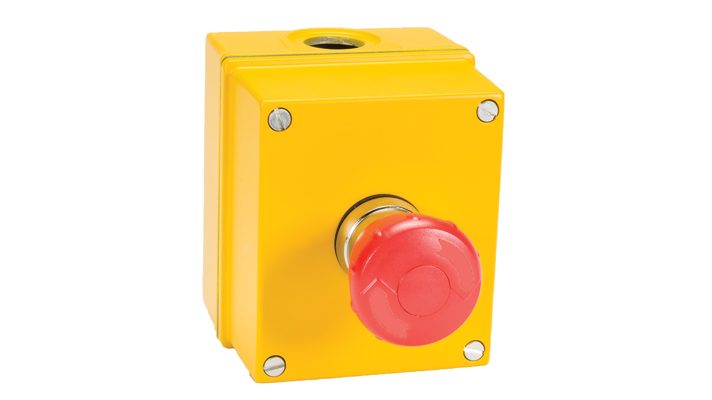Sprecher + Schuh D7-1MYPB14-PX11 D7 Emergency Stop Pushbutton Station, Yellow Aluminum, Mushroom 40mm Twist Release, Red/Yellow, Plastic Latch, 1NO 1NC, Type 4/13 D7-1MYPB14-PX11 on Advantage Electric Supply